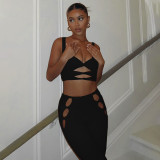 vest cutout thread button trousers two-piece set