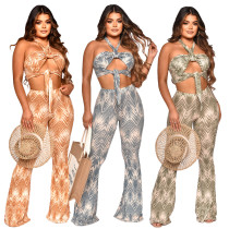 Holiday Wrap Straight Pants Thread Print Two-Piece Set Holiday Wrap Straight Pants Thread Print Two-Piece Set