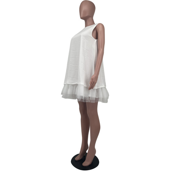 Loose mesh hem sleeveless maxi dress with lining