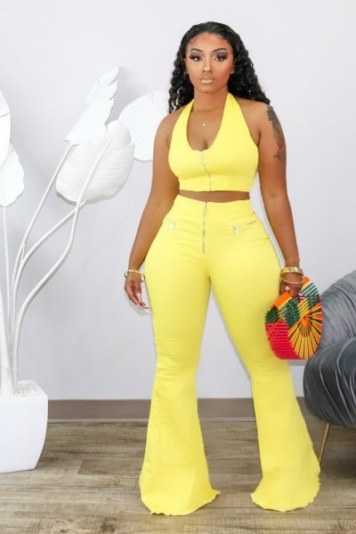 Fashion and leisure new small vest flared pants two-piece set