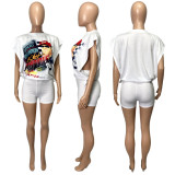 Loose printed T-shirt + shorts casual two-piece set