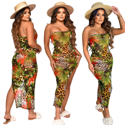Perspective Leopard Print Sling Resort Sexy Dress