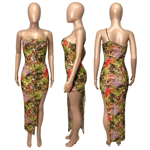 Perspective Leopard Print Sling Resort Sexy Dress