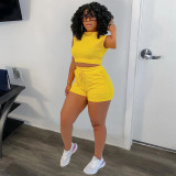 Ladies Suit Shorts T-Shirt Suit Solid Color Sports Casual Style