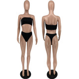 Sexy cute ripped chest wrap suit three-piece suit