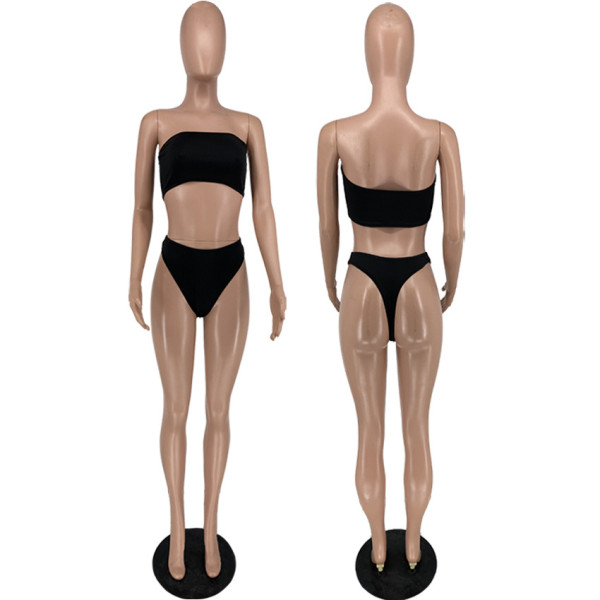 Sexy cute ripped chest wrap suit three-piece suit