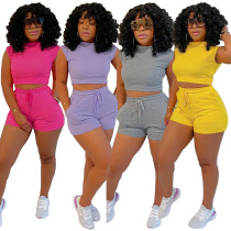 Ladies Suit Shorts T-Shirt Suit Solid Color Sports Casual Style Ladies Suit Shorts T-Shirt Suit Solid Color Sports Casual Style
