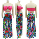 V-neck tube top printed wide leg trousers fashion casual women's suit