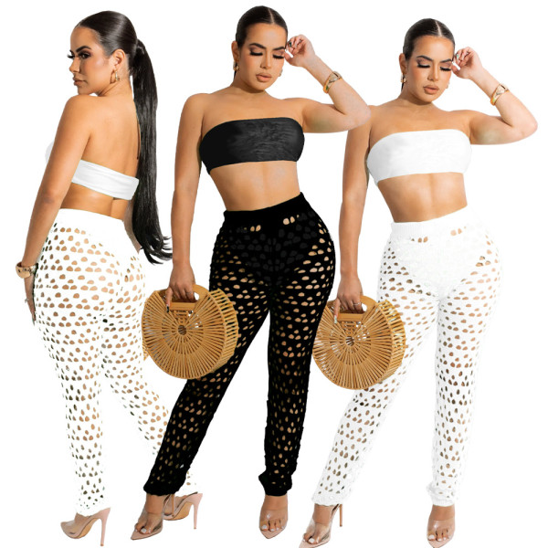 Sexy cute ripped chest wrap suit three-piece suit