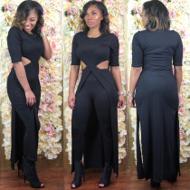 Solid color sexy hollow slit two-piece set Solid color sexy hollow slit two-piece set