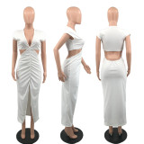Feature Fashion Show Waist Slit Sexy Slim Fit Ruched Dress