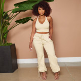 Solid Color Tank Top Tie Pants Two Piece Set