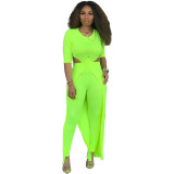 Solid color sexy hollow slit two-piece set