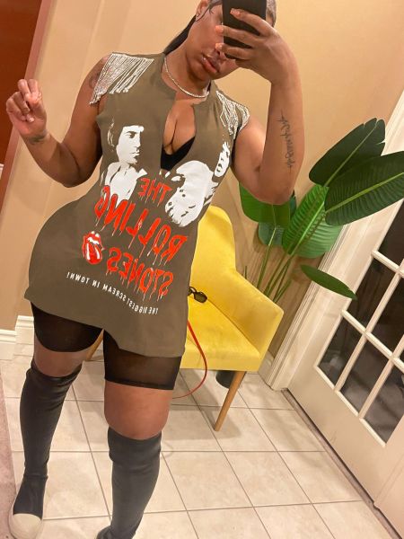 Fashion Street Hip Hop Print Rhinestone Sleeveless T-Shirt Top