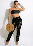 Sexy cute ripped chest wrap suit three-piece suit