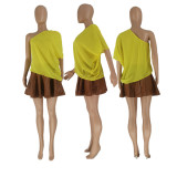 One-shoulder loose chiffon casual top