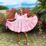 Women's Retro French Court Style Pleated Puff Sleeve Loose Dress