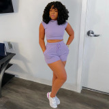 Ladies Suit Shorts T-Shirt Suit Solid Color Sports Casual Style