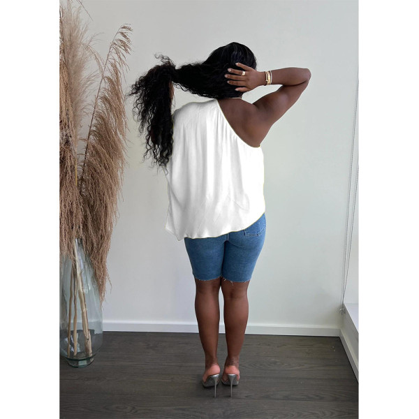 One-shoulder loose chiffon casual top