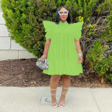 Women's Retro French Court Style Pleated Puff Sleeve Loose Dress