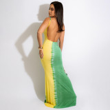 Fishbone French Print Dress Summer Temperament Sling Backless Mopping Skirt