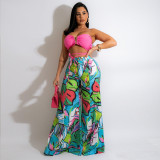 V-neck tube top printed wide leg trousers fashion casual women's suit