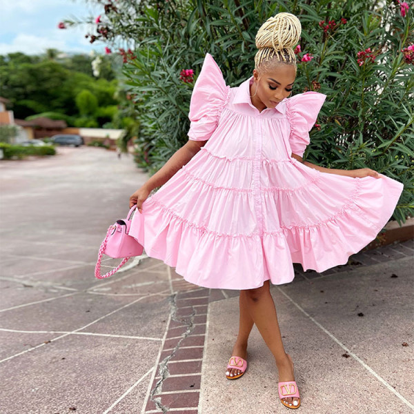 Women's Retro French Court Style Pleated Puff Sleeve Loose Dress
