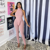 Solid color turtleneck open back sexy slim two-piece suit Solid color turtleneck open back sexy slim two-piece suit