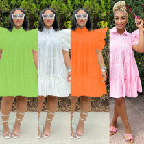 Women's Retro French Court Style Pleated Puff Sleeve Loose Dress