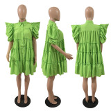 Women's Retro French Court Style Pleated Puff Sleeve Loose Dress