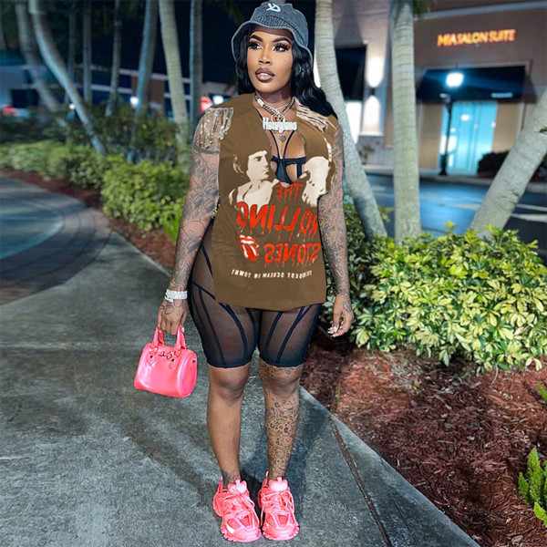 Fashion Street Hip Hop Print Rhinestone Sleeveless T-Shirt Top