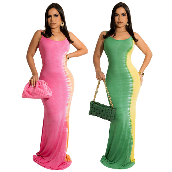 Fishbone French Print Dress Summer Temperament Sling Backless Mopping Skirt