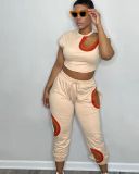 Fashion Rainbow Striped Sports Lotus Leaf Sleeves Two Piece Women's