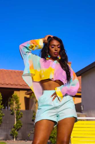 Lapel Long Sleeve Contrast Color Smudge Short Chiffon Shirt Fashion Two-piece Set