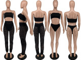 Sexy cute ripped chest wrap suit three-piece suit