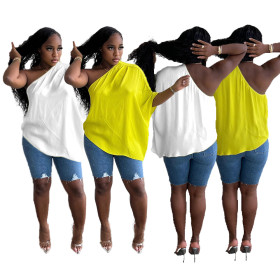 One-shoulder loose chiffon casual top