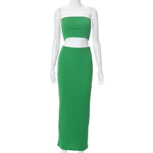 Solid Color Open Back Wrap Chest Pack Hip Long Skirt Slim Fit Casual Suit