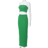 Solid Color Open Back Wrap Chest Pack Hip Long Skirt Slim Fit Casual Suit