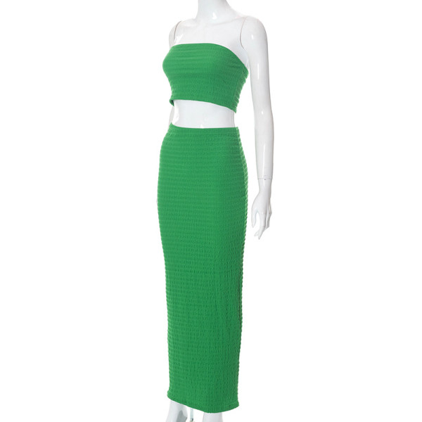 Solid Color Open Back Wrap Chest Pack Hip Long Skirt Slim Fit Casual Suit