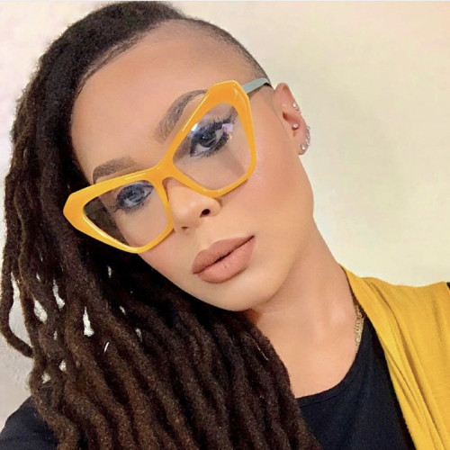 Simple polygonal cat eye color matching flat mirror anti-blue light large frame glasses