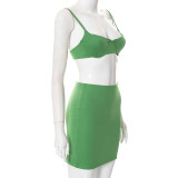 Solid color stitching sexy backless strapless navel skirt suit