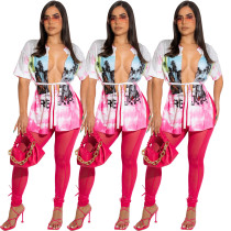 Digital Printing Fringe Short Sleeve T-Shirt Mesh Pencil Pants Two-Piece Set Digital Printing Fringe Short Sleeve T-Shirt Mesh Pencil Pants Two-Piece Set