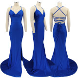 Nightclub v-neck dress solid color large slit long skirt women's sexy dress