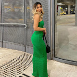 Solid Color Open Back Wrap Chest Pack Hip Long Skirt Slim Fit Casual Suit