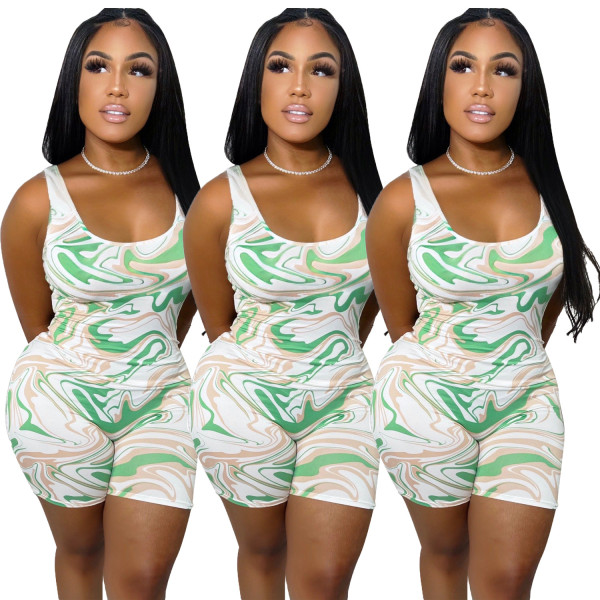Fashion Sexy Casual Ladies Print Sleeveless Jumpsuit