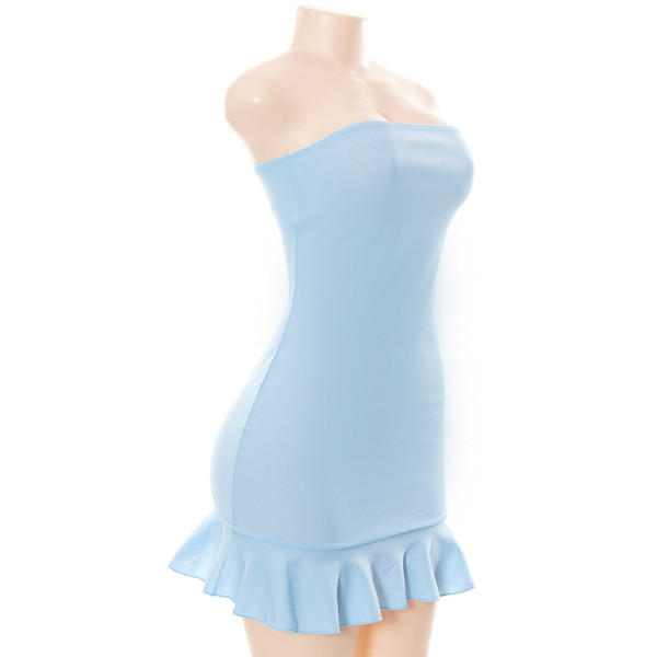 Women's solid color open back wrap chest ruffled hip short dress