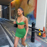 Solid color stitching sexy backless strapless navel skirt suit
