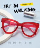 Triangular cat eye anti-blue light flat mirror plain glasses plain glasses retro concave frame