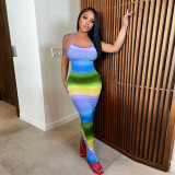 Sling Dress Women's Rainbow Slit Waist Dress Spice Girls Sling Dress