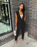 Solid color casual split suit two-piece suit (with belt)